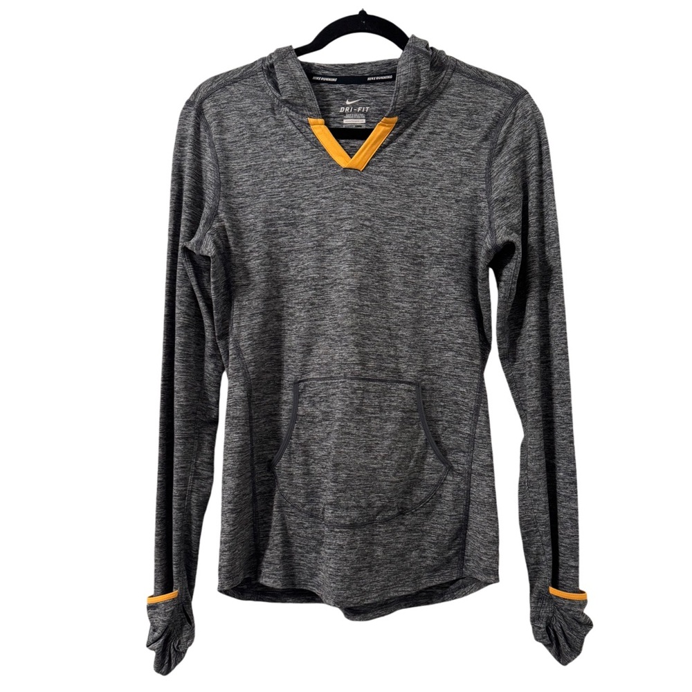 Nike Dri-Fit Womens‎ Hood Running Pullover Small Gray Poly Thumb Hole Activewear